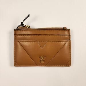 Victoria's Secret Brown Faux Leather Card Case Keychain Wallet VS Logo NWT